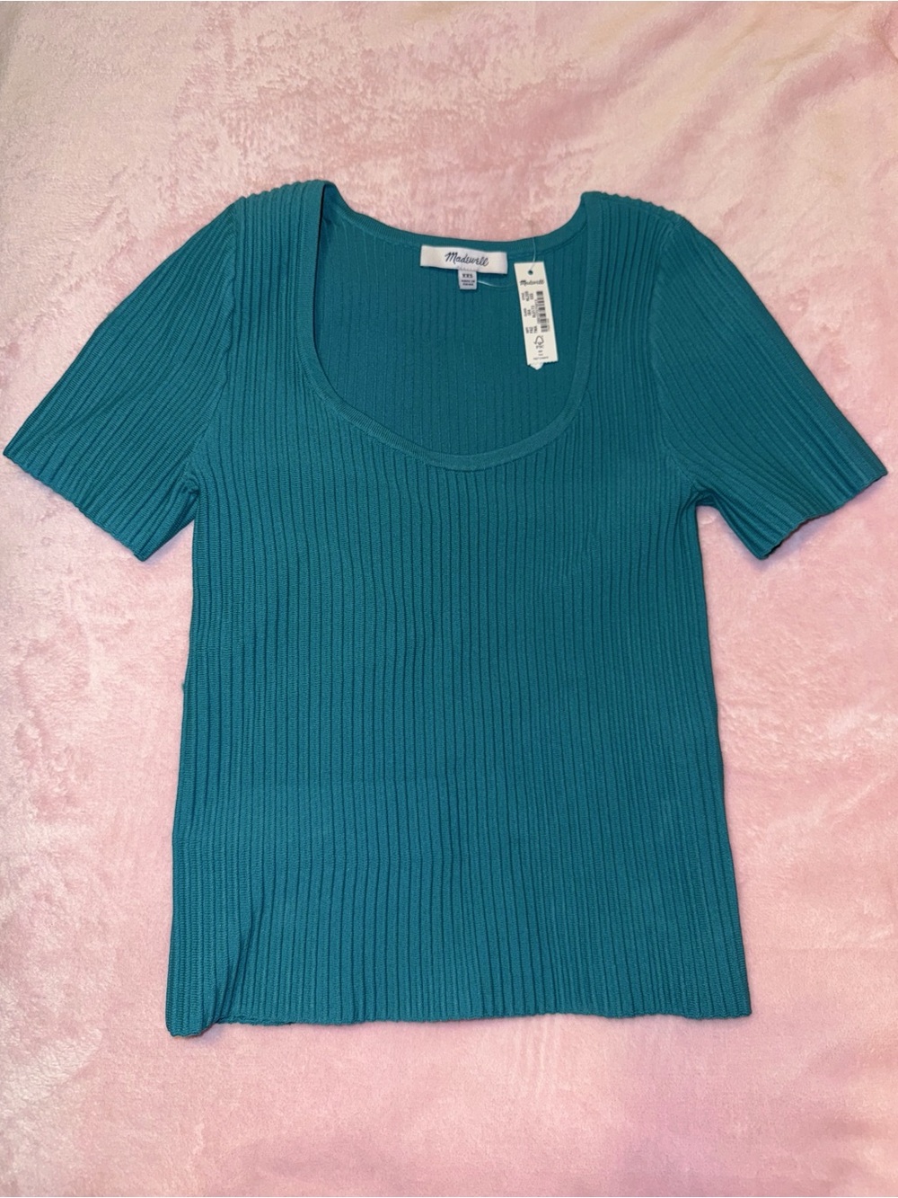Madewell Teal Ribbed Short Sleeve Top